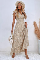 Laden Sie das Bild in den Galerie-Viewer, Kahki Polka Dot Sommerkleid mit Rüschenärmeln