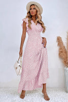 Laden Sie das Bild in den Galerie-Viewer, Kahki Polka Dot Sommerkleid mit Rüschenärmeln