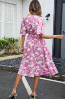 Laden Sie das Bild in den Galerie-Viewer, Grünes bedrucktes Sommerkleid mit V-Ausschnitt