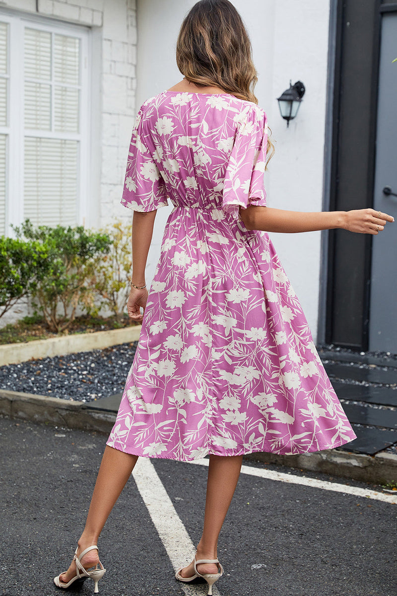 Laden Sie das Bild in den Galerie-Viewer, Grünes bedrucktes Sommerkleid mit V-Ausschnitt