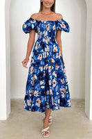 Laden Sie das Bild in den Galerie-Viewer, Schulterfreies Sommerkleid mit Puffärmeln