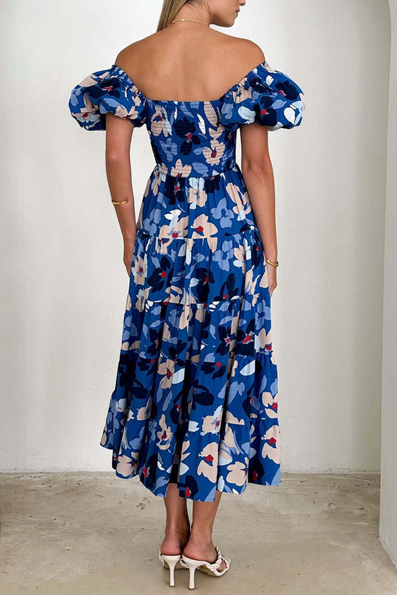 Laden Sie das Bild in den Galerie-Viewer, Schulterfreies Sommerkleid mit Puffärmeln