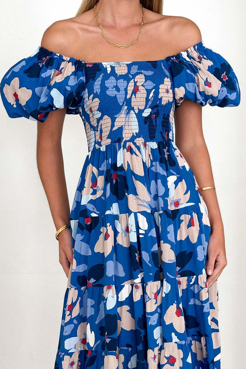 Laden Sie das Bild in den Galerie-Viewer, Schulterfreies Sommerkleid mit Puffärmeln