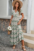 Laden Sie das Bild in den Galerie-Viewer, Grünes geblümtes Sommerkleid in A-Linie