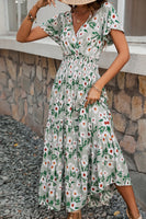 Laden Sie das Bild in den Galerie-Viewer, Grünes geblümtes Sommerkleid in A-Linie