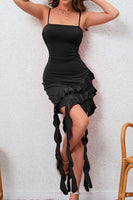 Laden Sie das Bild in den Galerie-Viewer, Bodycon Rotes Satin Cocktailkleid mit Rüschen