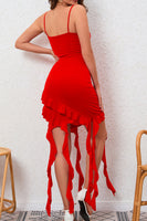 Laden Sie das Bild in den Galerie-Viewer, Bodycon Rotes Satin Cocktailkleid mit Rüschen