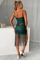 Laden Sie das Bild in den Galerie-Viewer, Burgundy kurzes Abiballkleid mit funkelnden Pailletten und Fransen