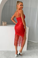 Laden Sie das Bild in den Galerie-Viewer, Burgundy kurzes Abiballkleid mit funkelnden Pailletten und Fransen