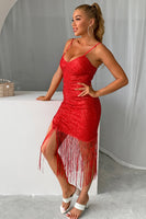 Laden Sie das Bild in den Galerie-Viewer, Burgundy kurzes Abiballkleid mit funkelnden Pailletten und Fransen