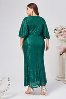 Laden Sie das Bild in den Galerie-Viewer, Glitzerndes Dunkelgrünes Gerafftes Langes Chorkleid mit Pailletten