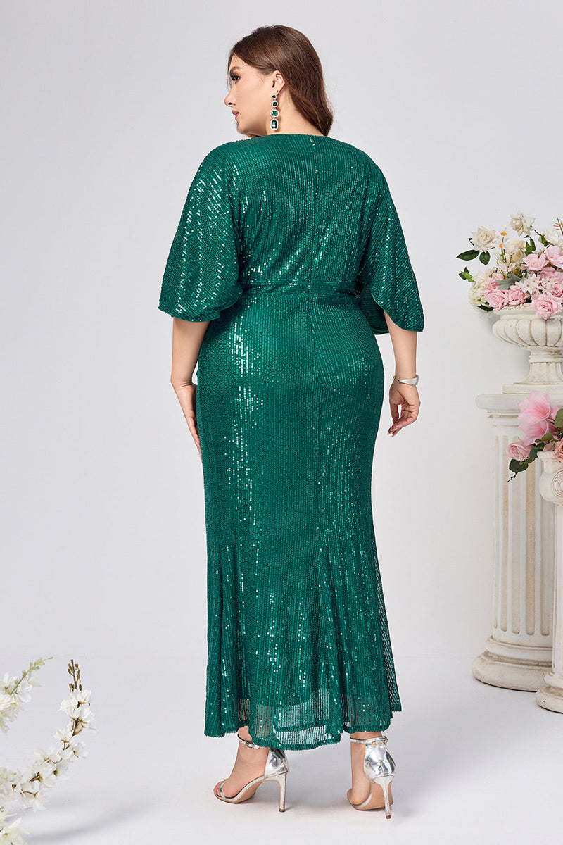 Laden Sie das Bild in den Galerie-Viewer, Glitzerndes Dunkelgrünes Gerafftes Langes Chorkleid mit Pailletten
