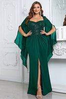 Laden Sie das Bild in den Galerie-Viewer, Glitzerndes Schwarzes Meerjungfrauen Kleid für die Brautmutter mit Schlitz