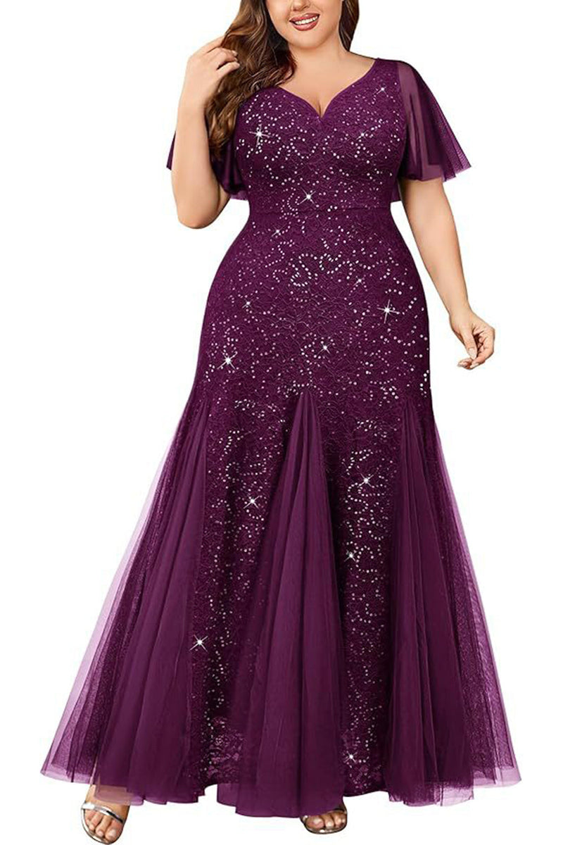 Laden Sie das Bild in den Galerie-Viewer, Funkelndes Schwarzes Plus Size Langes Brautmutterkleid mit Applikationen