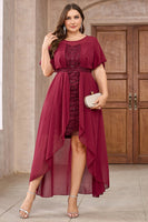 Laden Sie das Bild in den Galerie-Viewer, Burgundy Chiffon High-Low Brautmutterkleid mit Spitze