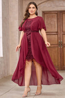 Laden Sie das Bild in den Galerie-Viewer, Burgundy Chiffon High-Low Brautmutterkleid mit Spitze
