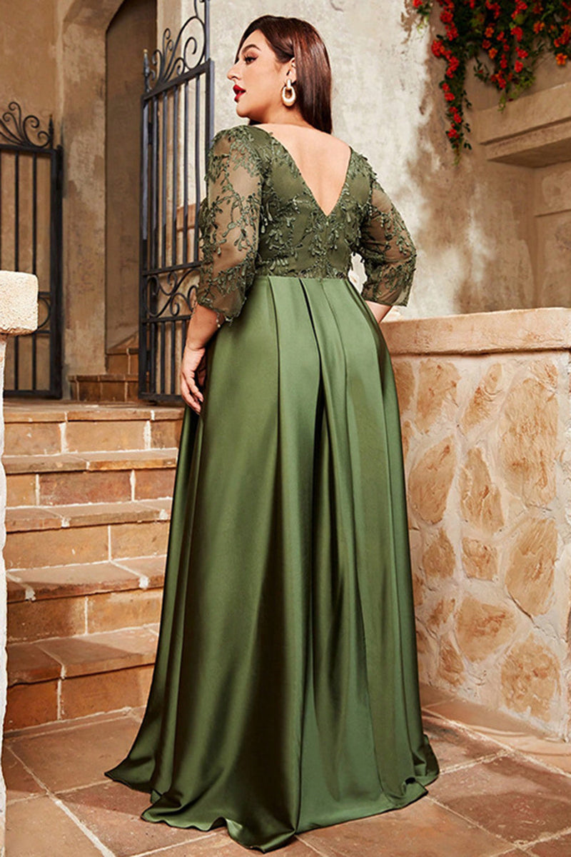 Laden Sie das Bild in den Galerie-Viewer, Olive Satin A-Linie Kleid für die Brautmutter mit Applikationen