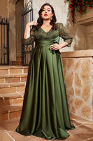Laden Sie das Bild in den Galerie-Viewer, Olive Satin A-Linie Kleid für die Brautmutter mit Applikationen