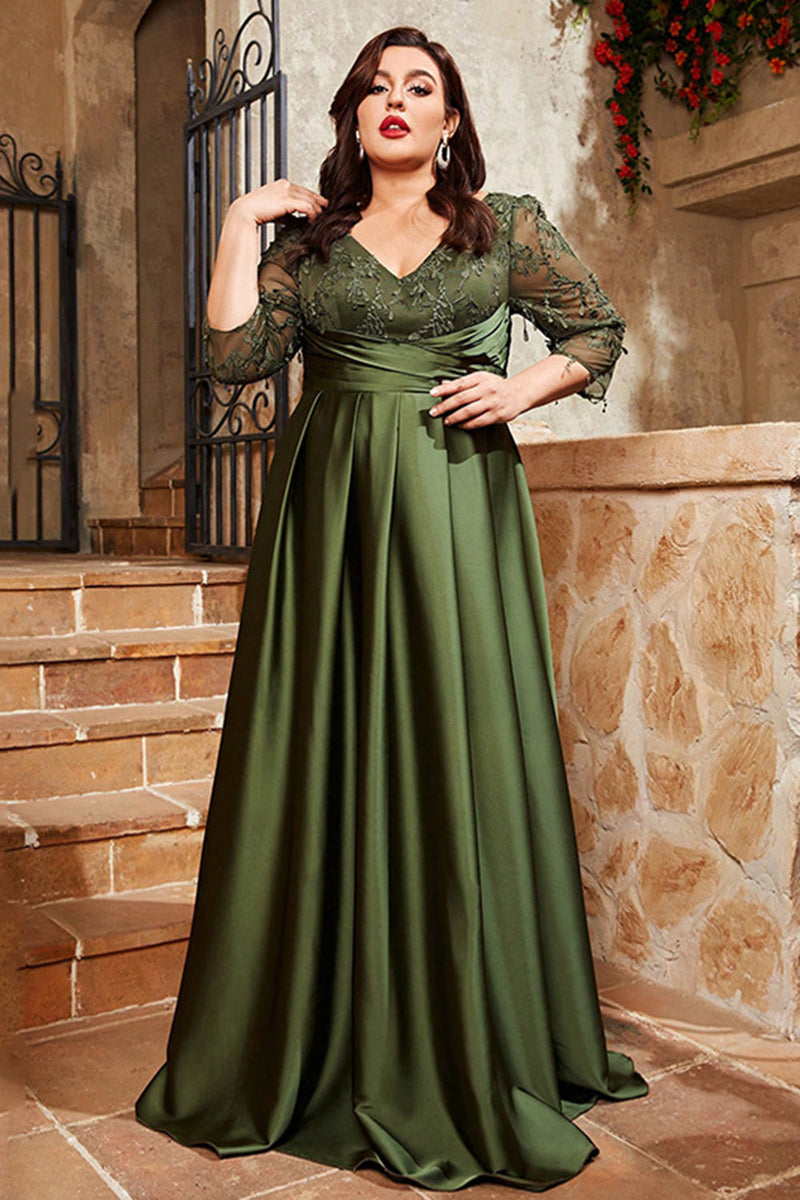 Laden Sie das Bild in den Galerie-Viewer, Olive Satin A-Linie Kleid für die Brautmutter mit Applikationen