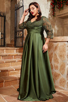 Laden Sie das Bild in den Galerie-Viewer, Olive Satin A-Linie Kleid für die Brautmutter mit Applikationen