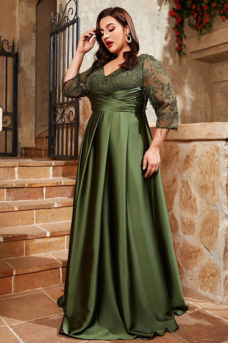 Laden Sie das Bild in den Galerie-Viewer, Olive Satin A-Linie Kleid für die Brautmutter mit Applikationen