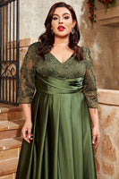 Laden Sie das Bild in den Galerie-Viewer, Olive Satin A-Linie Kleid für die Brautmutter mit Applikationen
