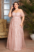 Laden Sie das Bild in den Galerie-Viewer, Blush Plus Size Langes Kleid für die Brautmutter mit Applikationen