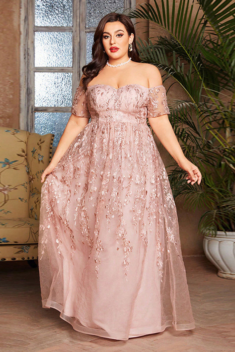 Laden Sie das Bild in den Galerie-Viewer, Blush Plus Size Langes Kleid für die Brautmutter mit Applikationen