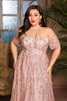 Laden Sie das Bild in den Galerie-Viewer, Blush Plus Size Langes Kleid für die Brautmutter mit Applikationen