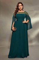 Laden Sie das Bild in den Galerie-Viewer, Glitzerndes Pfau Blauer Chiffon Langes Brautmutterkleid mit Perlenstickerei