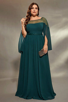 Pfauenblaues A-Linie Langarmiges Chorkleid mit Perlen