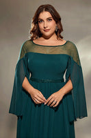 Laden Sie das Bild in den Galerie-Viewer, Glitzerndes Pfau Blauer Chiffon Langes Brautmutterkleid mit Perlenstickerei