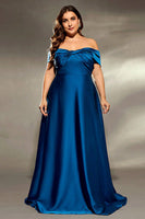 Laden Sie das Bild in den Galerie-Viewer, Tintenblaues Langes Satin Brautmutterkleid in A- Linie