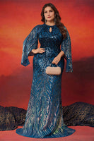 Laden Sie das Bild in den Galerie-Viewer, Glitzerndes Pfauenblaues Meerjungfrauen Kleid für die Brautmutter