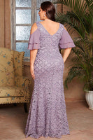 Laden Sie das Bild in den Galerie-Viewer, Lila A Linie Langes Brautmutterkleid mit Rüschen