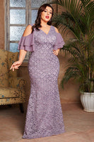 Laden Sie das Bild in den Galerie-Viewer, Lila A Linie Langes Brautmutterkleid mit Rüschen