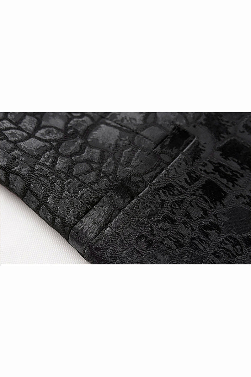 Laden Sie das Bild in den Galerie-Viewer, Schwarzer Jacquard Anzug mit Spitzrevers und einem Knopf 2-teiliger Herrenanzug