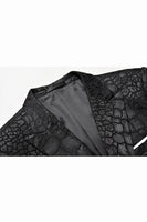 Laden Sie das Bild in den Galerie-Viewer, Schwarzer Jacquard Anzug mit Spitzrevers und einem Knopf 2-teiliger Herrenanzug