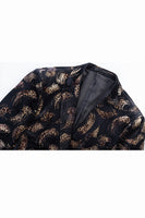 Laden Sie das Bild in den Galerie-Viewer, Schwarz-Goldener Herrenblazer mit Leopardenmuster und gekerbtem Revers und einem Knopf