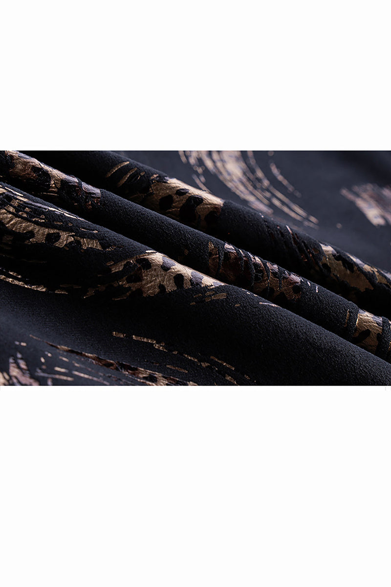 Laden Sie das Bild in den Galerie-Viewer, Schwarz-Goldener Herrenblazer mit Leopardenmuster und gekerbtem Revers und einem Knopf