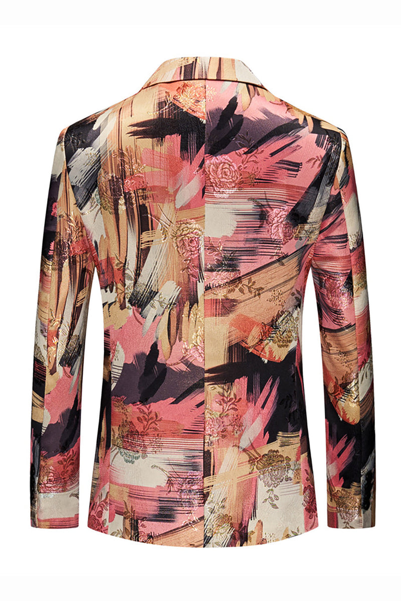 Laden Sie das Bild in den Galerie-Viewer, Blumendruck Ein Knopf Gekerbtes Revers Herrenblazer