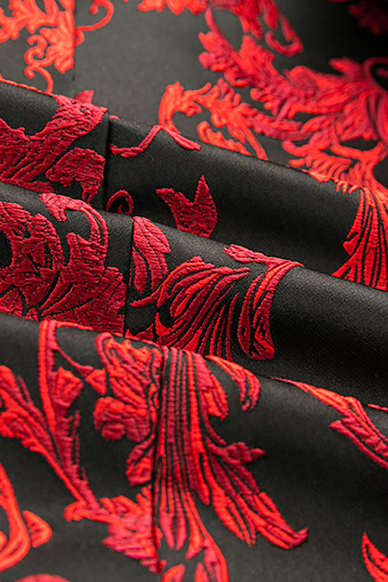 Laden Sie das Bild in den Galerie-Viewer, Roter Geblümter Slim-Fit-Blazer für Herren mit gekerbtem Revers