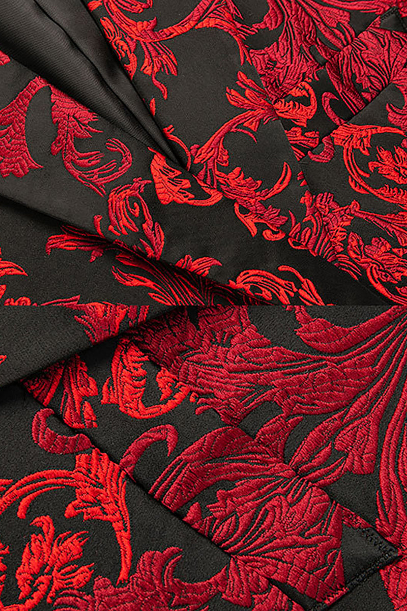 Laden Sie das Bild in den Galerie-Viewer, Roter Geblümter Slim-Fit-Blazer für Herren mit gekerbtem Revers