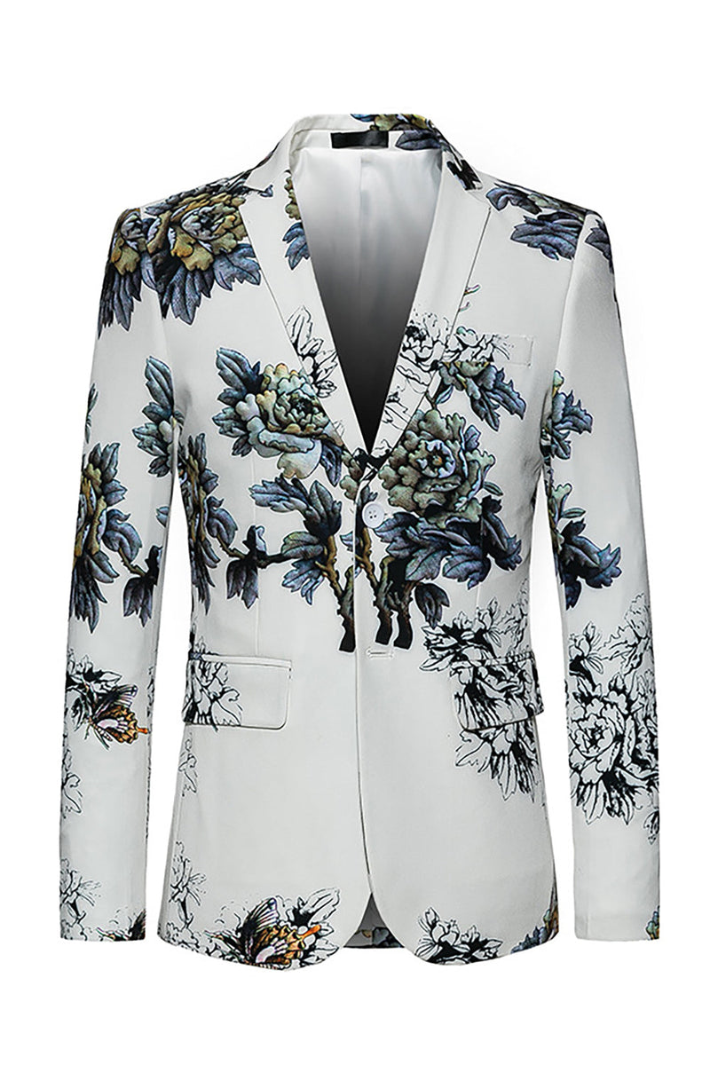 Laden Sie das Bild in den Galerie-Viewer, Blumen Weiß Slim Fit Herren Hochzeitsblazer mit gekerbtem Revers