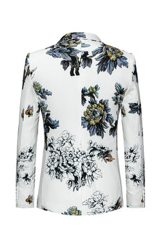 Blumen Weiß Slim Fit Herren Hochzeitsblazer mit gekerbtem Revers