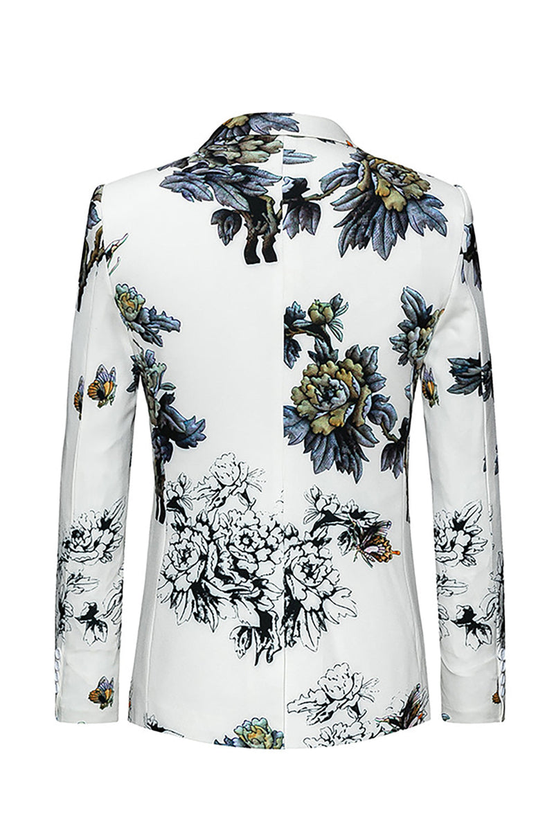 Laden Sie das Bild in den Galerie-Viewer, Blumen Weiß Slim Fit Herren Hochzeitsblazer mit gekerbtem Revers