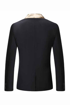 Slim Fit Schwarzer Herrenblazer mit einem Knopf und gekerbtem Revers
