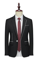 Laden Sie das Bild in den Galerie-Viewer, Gekerbtes Revers Slim Fit Business Blazer mit einem Knopf in Schwarz für Herren