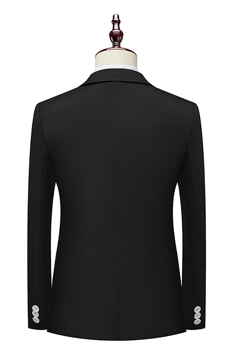 Laden Sie das Bild in den Galerie-Viewer, Gekerbtes Revers Slim Fit Business Blazer mit einem Knopf in Schwarz für Herren