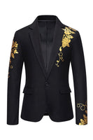 Laden Sie das Bild in den Galerie-Viewer, Burgunderfarbener Herrenblazer mit Blumendruck und einem Knopf und gekerbtem Revers